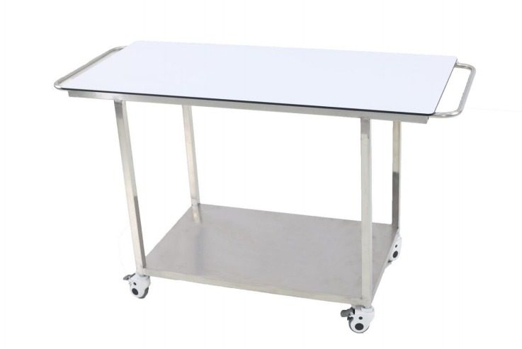 שולחן עגלה אלונקה מנירוסטה עם משטח אקרילי